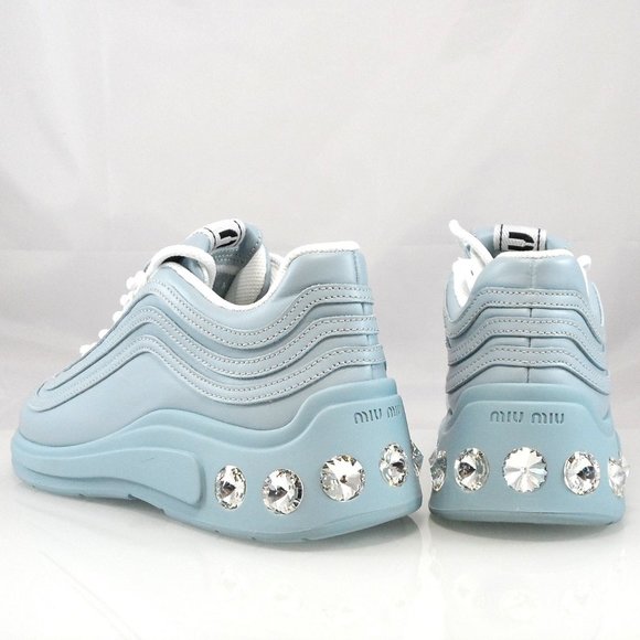 NIB$950 Miu Miu Crystal-Embellished Leather Chunky Sole Low-Top Sneakers 38/38.5 - Picture 7 of 16